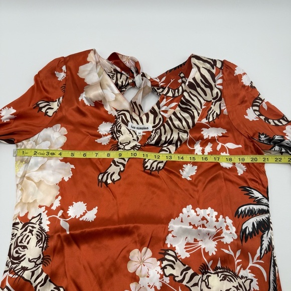 NWT Las Sureñas Women’s Long Orange Floral Tiger Print Dress Medium 100% Silk - Picture 10 of 14